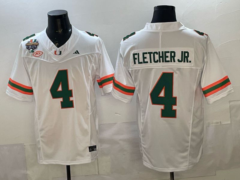 Men 2026 Miami Hurricanes #4 Fletcher jr White 3th generations Limited NCAA Jersey 0019